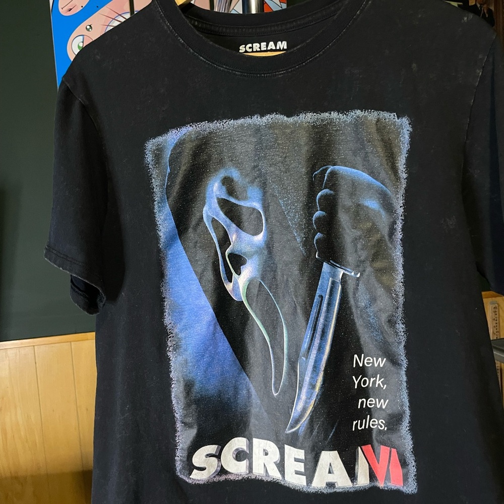 Scream V Graphic Tee - Black with Blue and White Print New York new rules XL